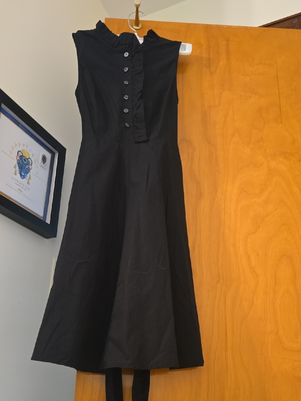 Ann Taylor Black Ruffle-Front Midi Dress